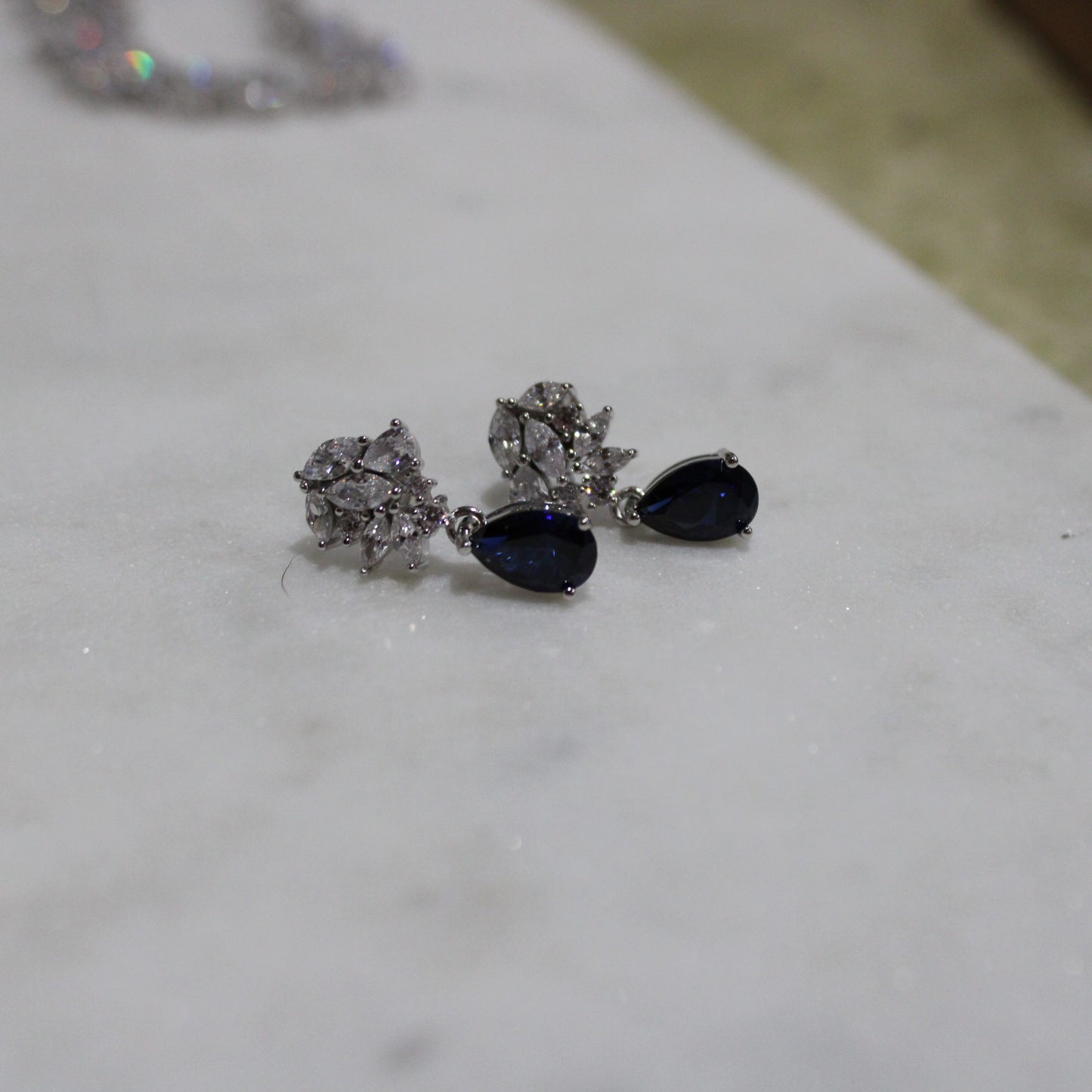 Helena: Marquise Diamonds with Teardrop Sapphire Necklace image 6