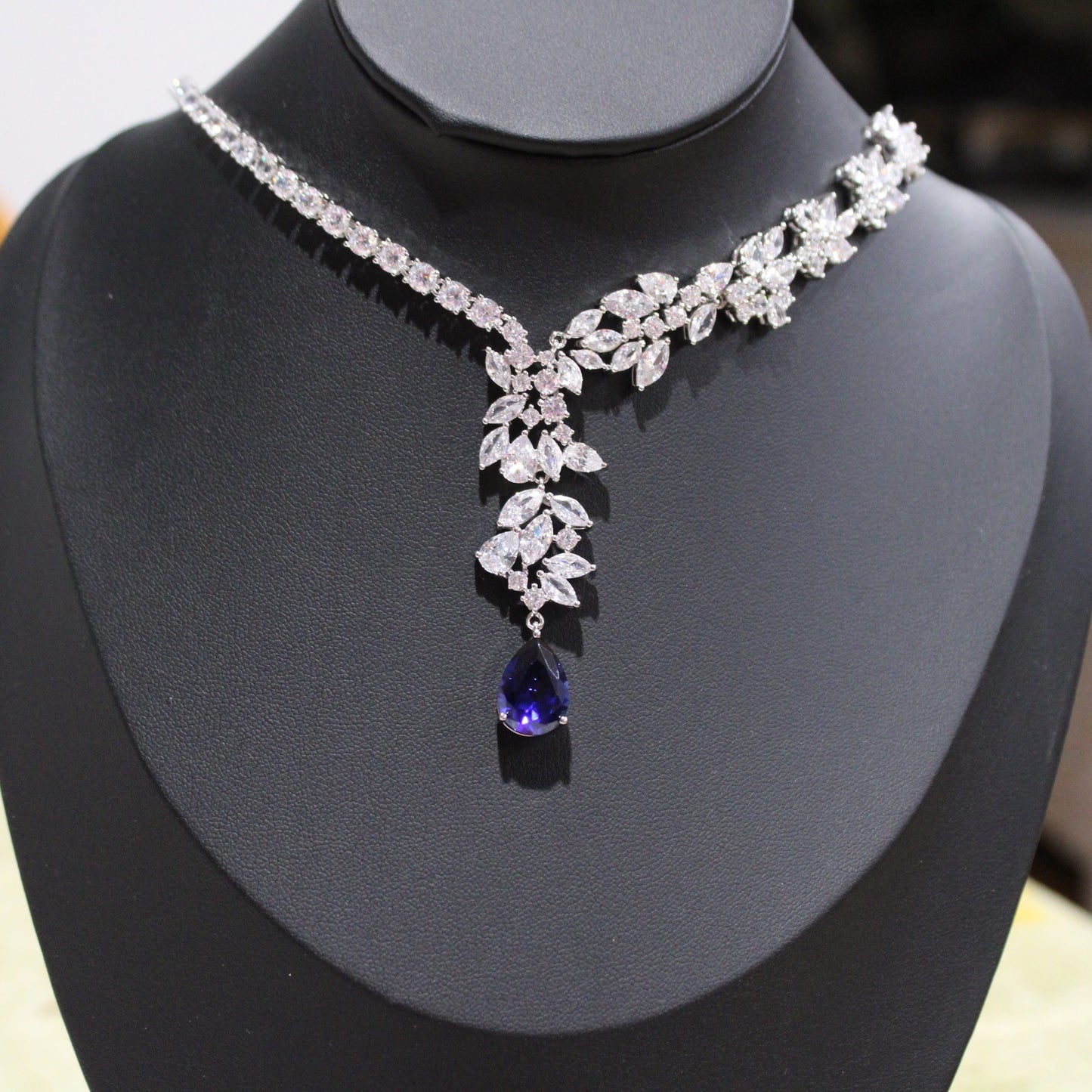 Helena: Marquise Diamonds with Teardrop Sapphire Necklace image 0