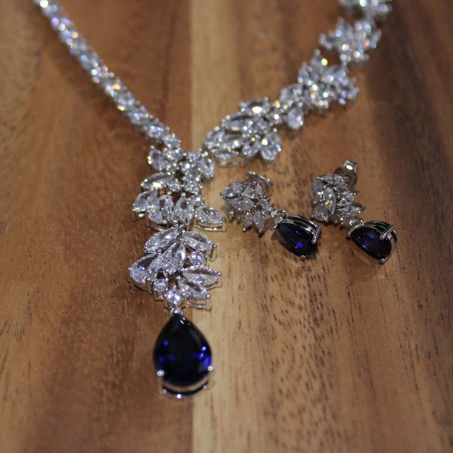 Helena: Marquise Diamonds with Teardrop Sapphire Necklace image 2