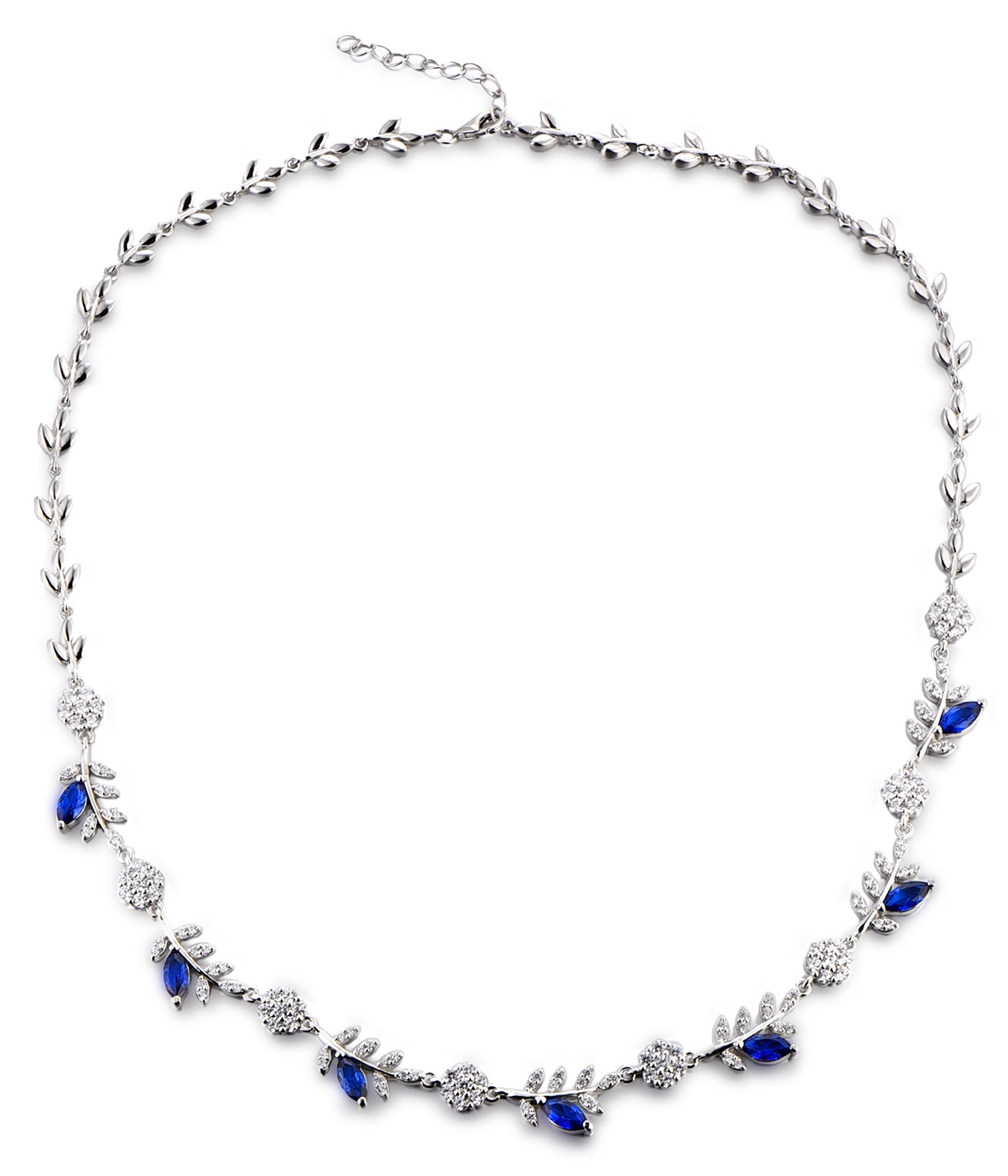 Grace: Rhodium-plated .925 Sterling lab-created Round Diamond and Marquise Sapphire Earrings