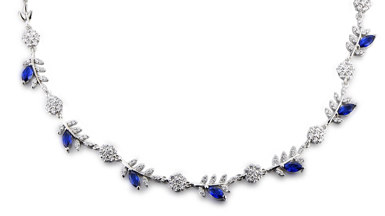 Grace: Rhodium-plated .925 Sterling lab-created Round Diamond and Marquise Sapphire Earrings