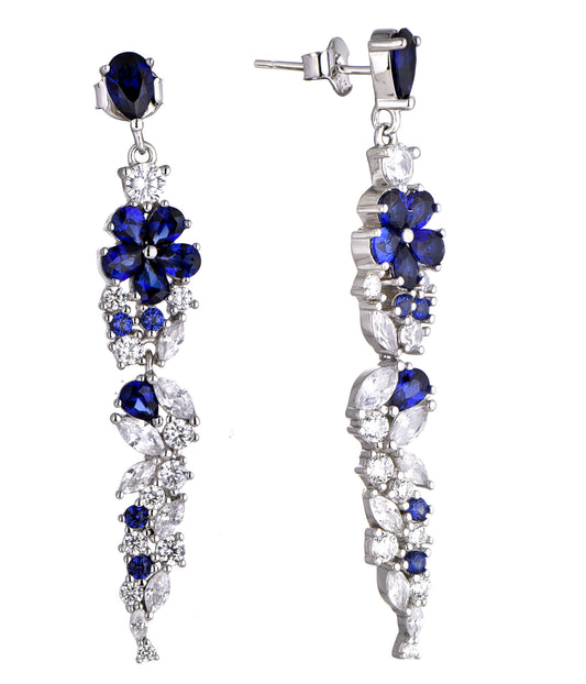 Kathryn: Rhodium-plated .925 Sterling lab-created Diamond and Sapphire Earrings