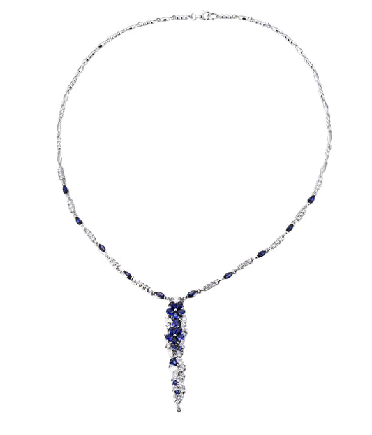 Kathryn: Rhodium-plated .925 Sterling lab-created Diamond and Sapphire Necklace