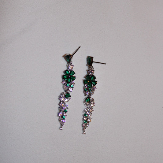 Desiree: Rhodium-plated .925 Sterling Diamond and Emerald Earrings