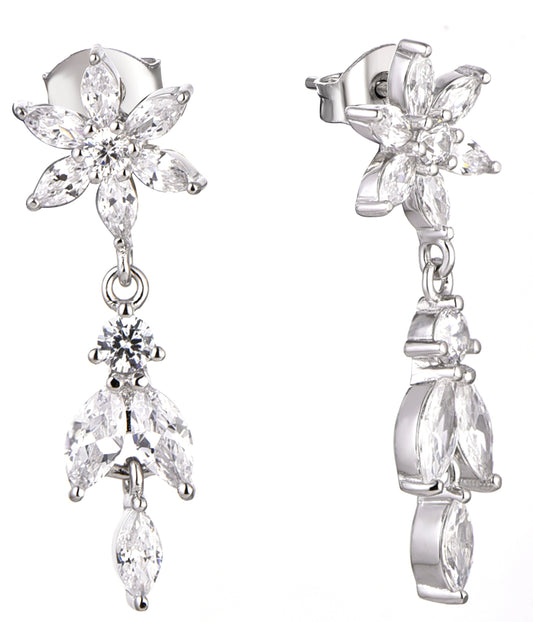 Veronica: Rhodium-plated .925 Sterling lab-created Marquise and Round Diamond Earrings