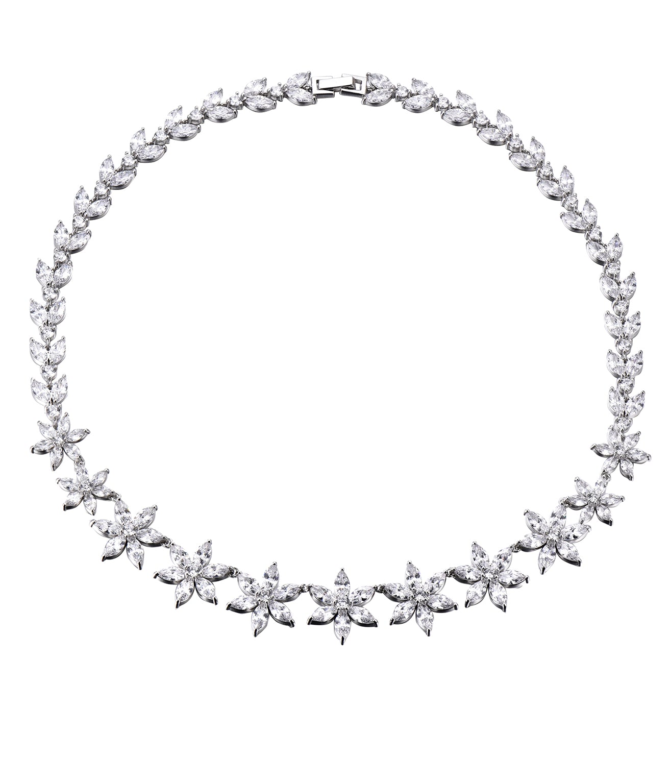 Veronica: Rhodium-plated .925 Sterling lab-created Marquise and Round Diamond Necklace and Earrings Set