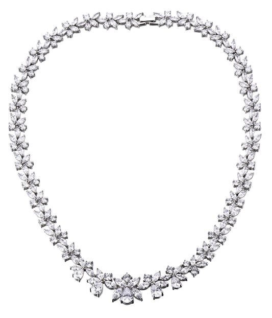Jacqueline: Rhodium-plated .925 Sterling Pear and Marquise Diamond Necklace