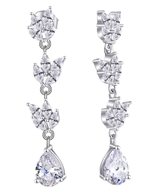 Patricia: Rhodium-plated .925 Sterling lab-created Marquise and Teardrop Diamond Earrings