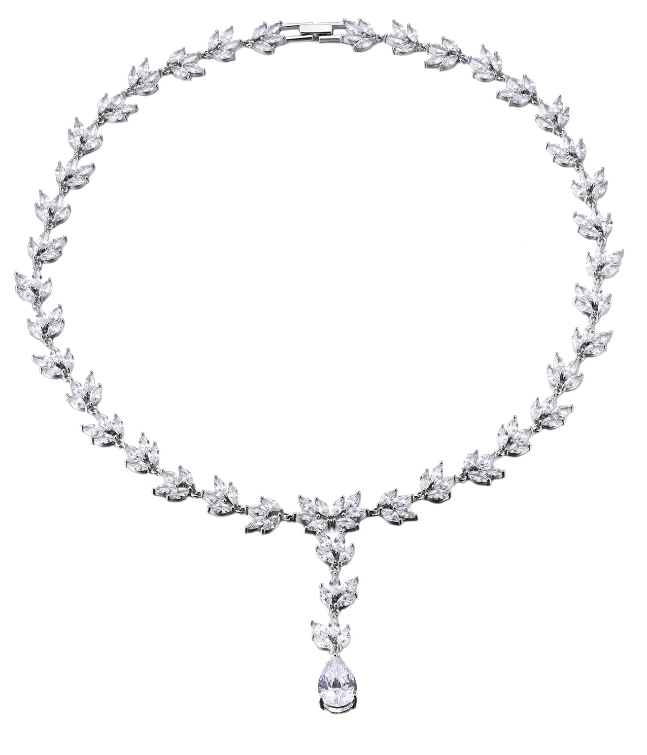Patricia: Rhodium-plated .925 Sterling lab-created Marquise and Pear Diamond Necklace