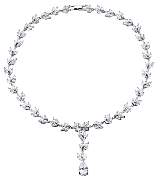 Patricia: Rhodium-plated .925 Sterling lab-created Marquise and Pear Diamond Necklace