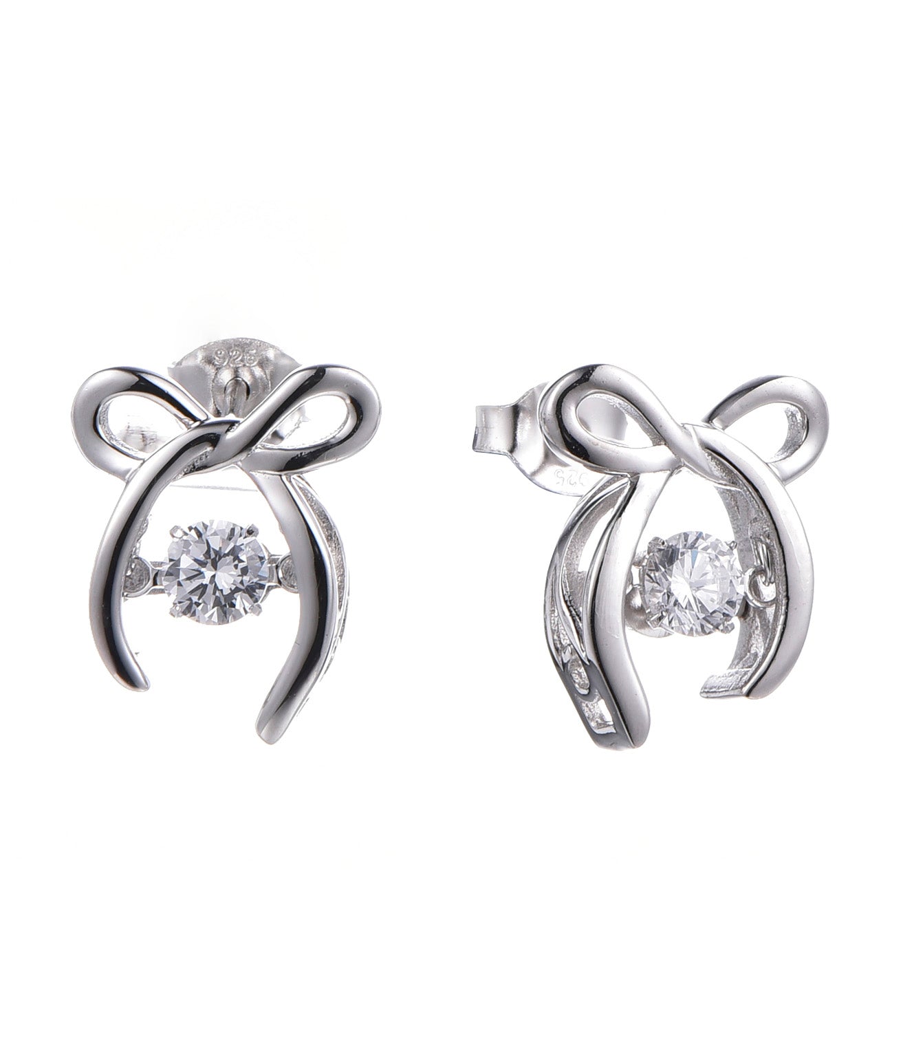 Rhodium Plated .925 Sterling lab-created Diamond Ribbon Necklace