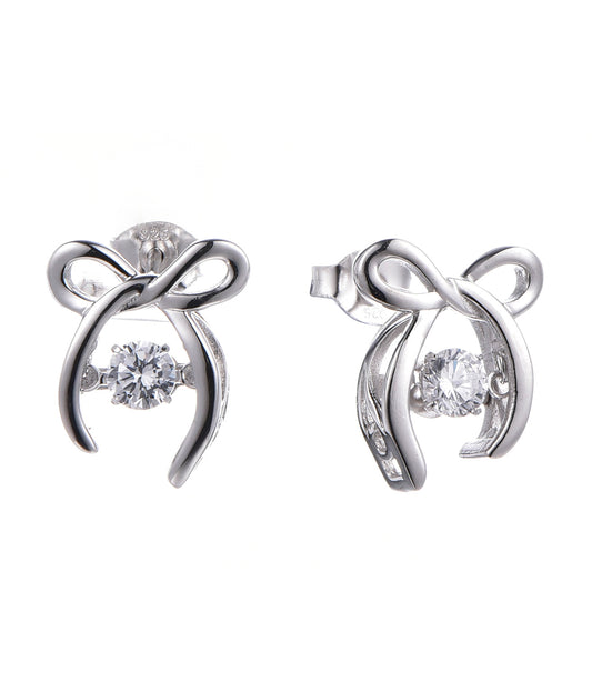 Rhodium Plated .925 Sterling lab-created Diamond Ribbon Holiday Earrings