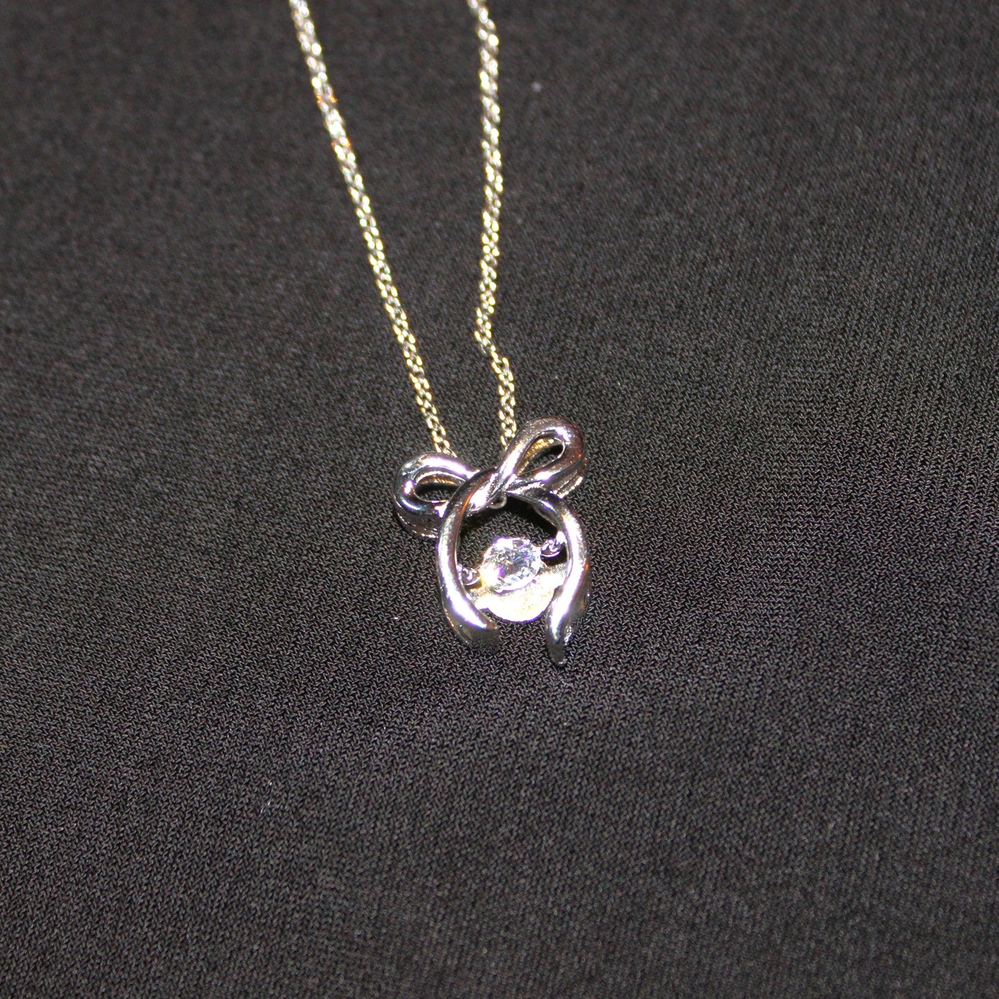 Rhodium Plated .925 Sterling lab-created Diamond Ribbon Necklace