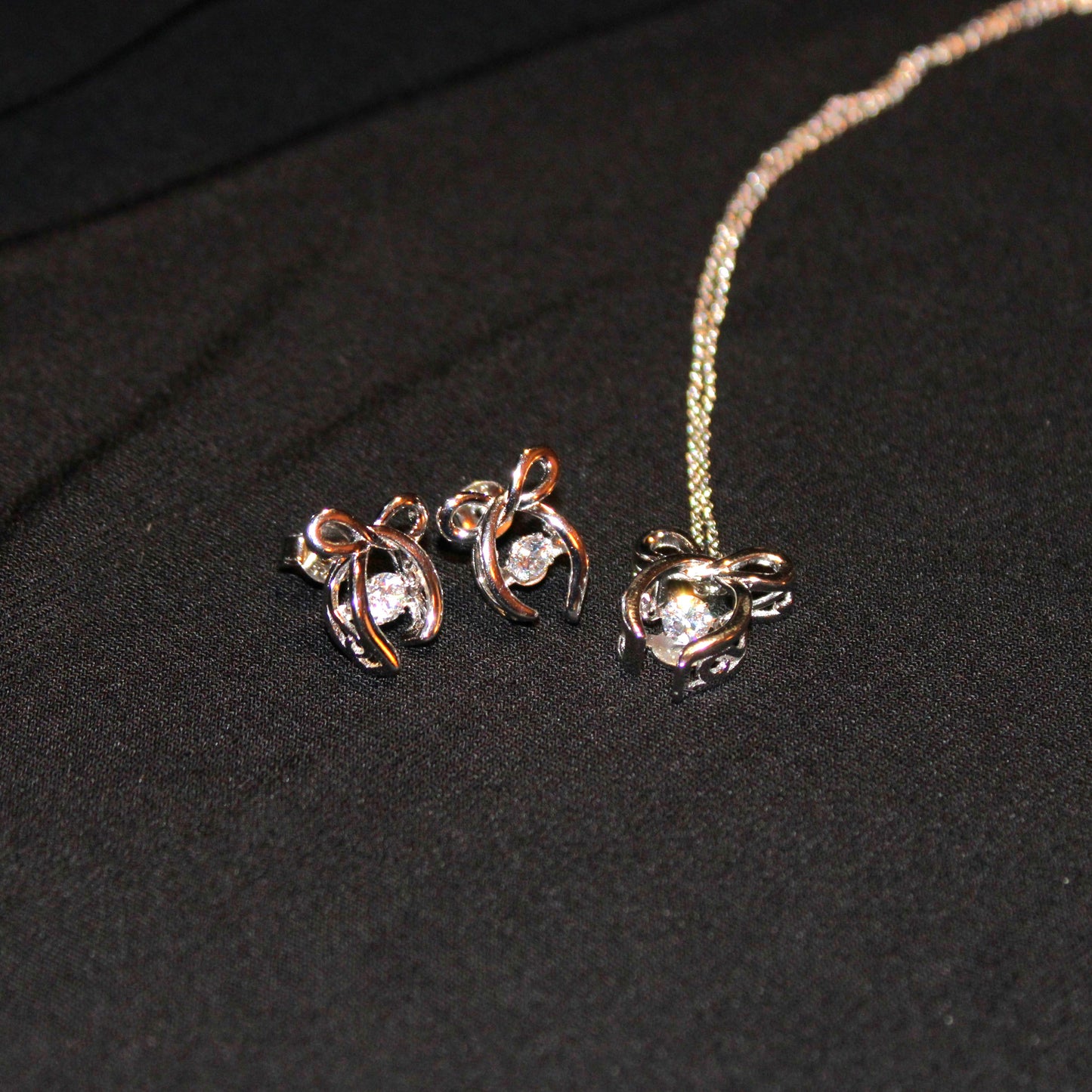 Rhodium Plated .925 Sterling lab-created Diamond Ribbon Necklace