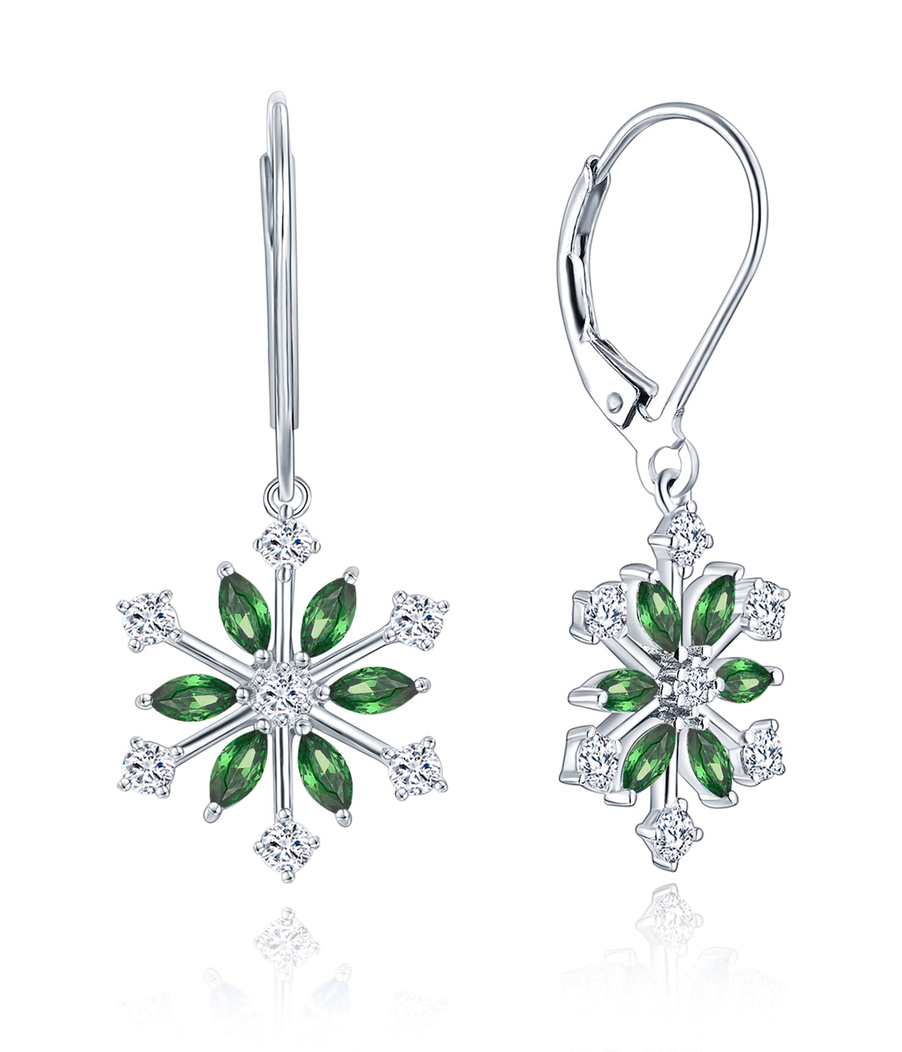 Rhodium Plated .925 Sterling lab-created Emerald Snowflake Necklace