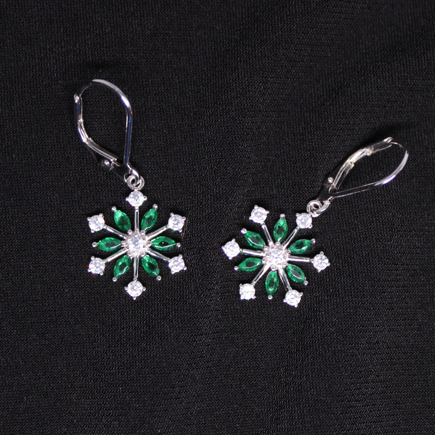 .925 Rhodium Plated Emerald Snowflake Necklace image 1