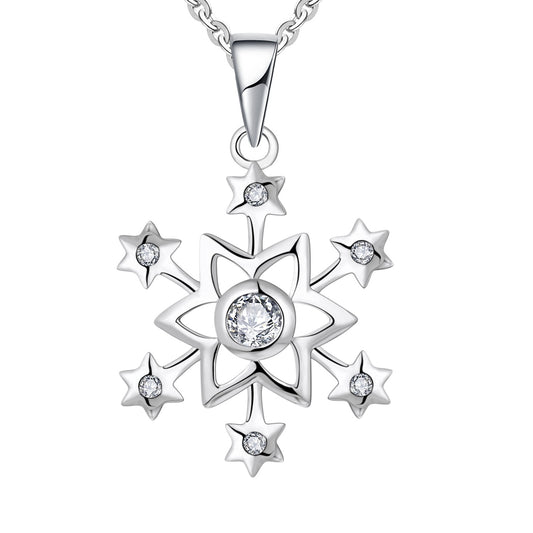 Rhodium-plated .925 Sterling Diamond Snowflake Necklace