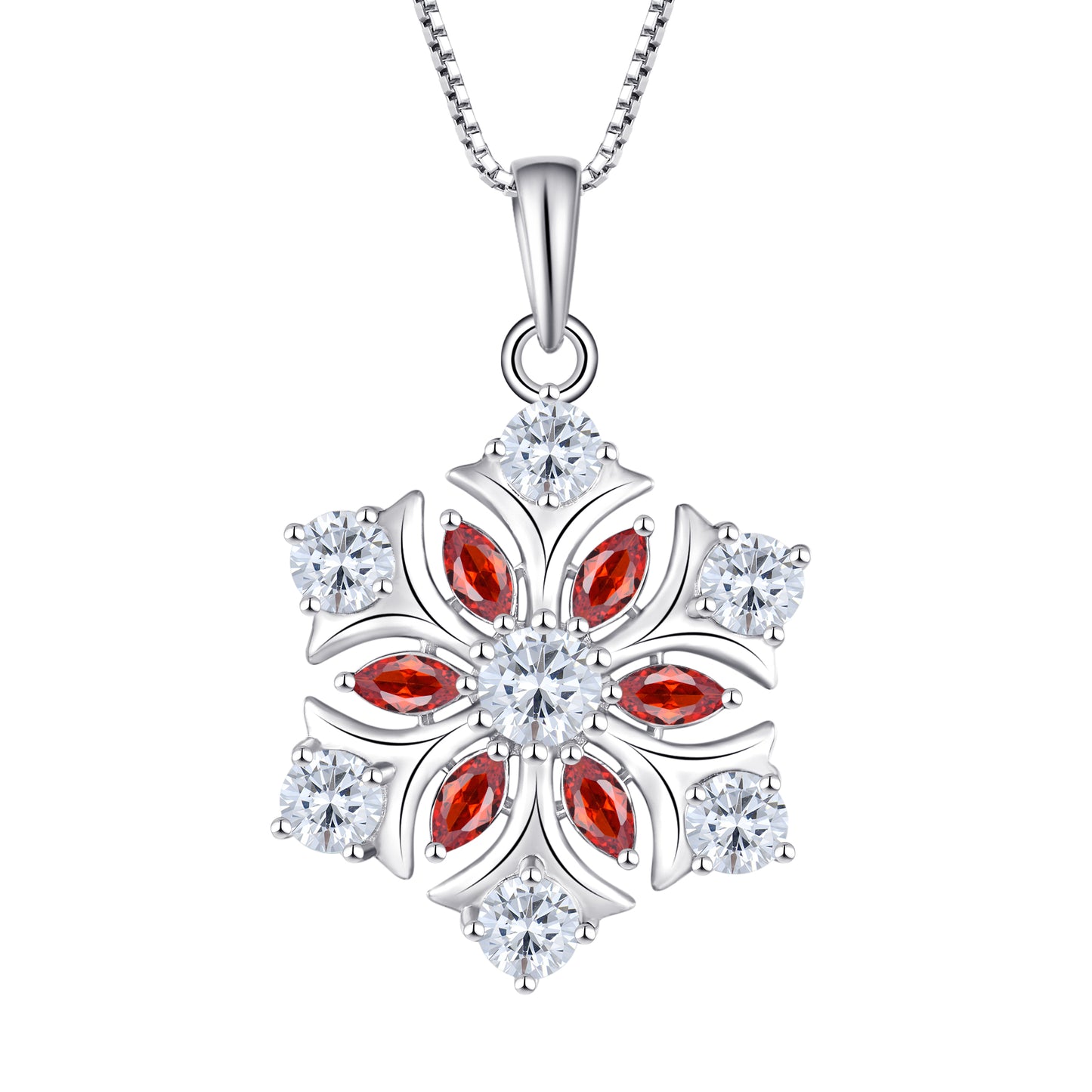 Rhodium-plated .925 Sterling lab-created Garnet Snowflake Necklace
