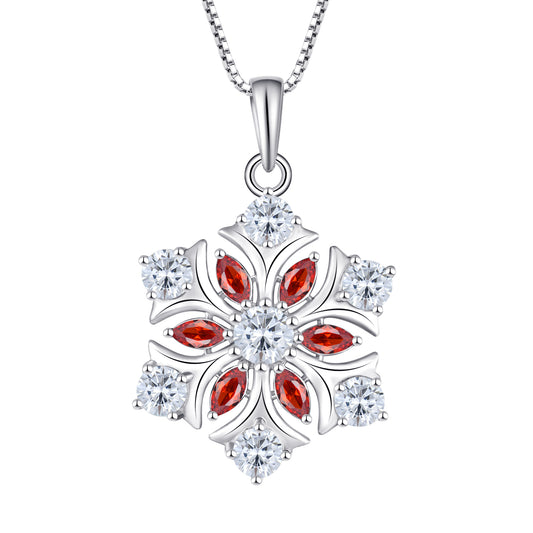 Rhodium-plated .925 Sterling lab-created Garnet Snowflake Necklace