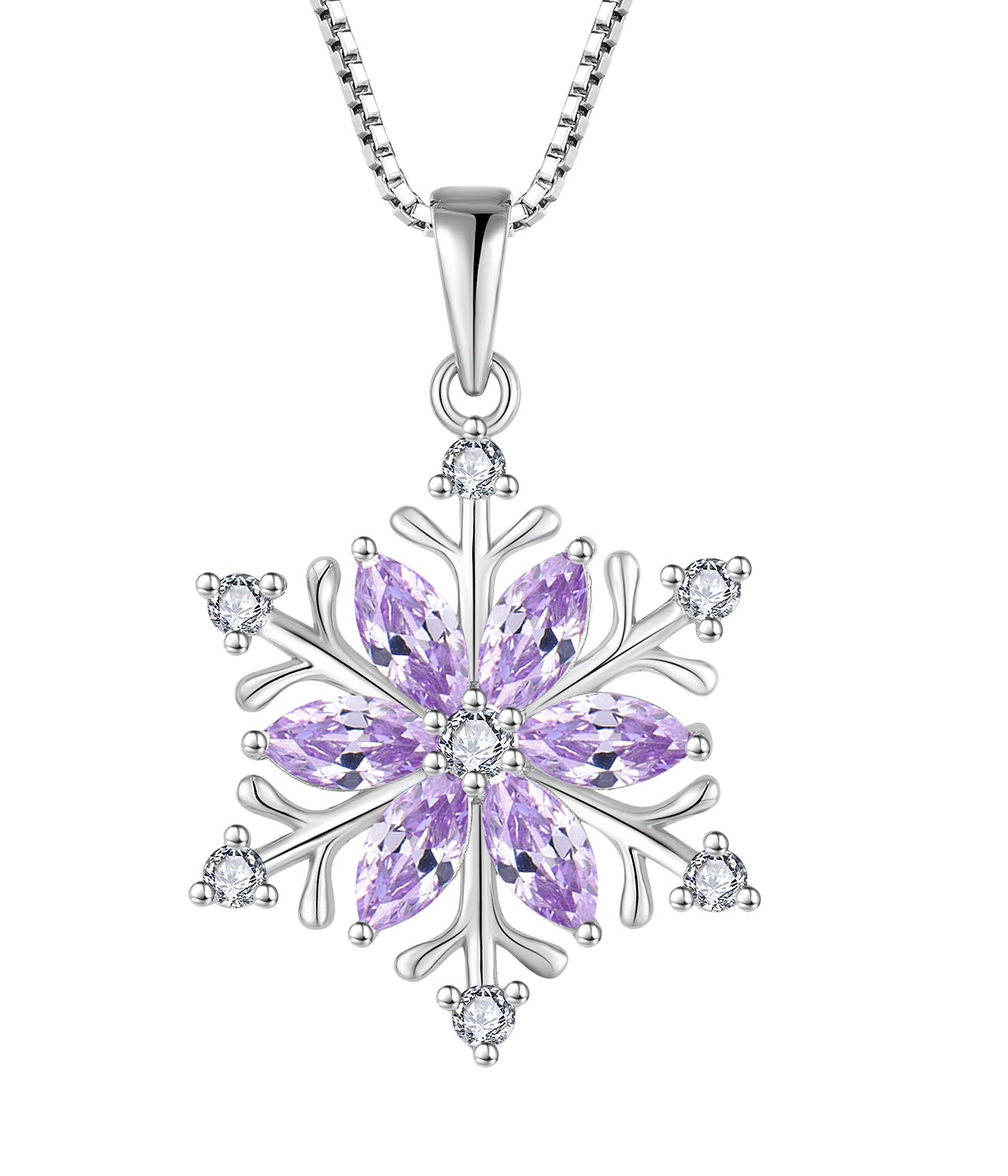 Rhodium-plated .925 Sterling lab-created Amethyst Snowflake Necklace