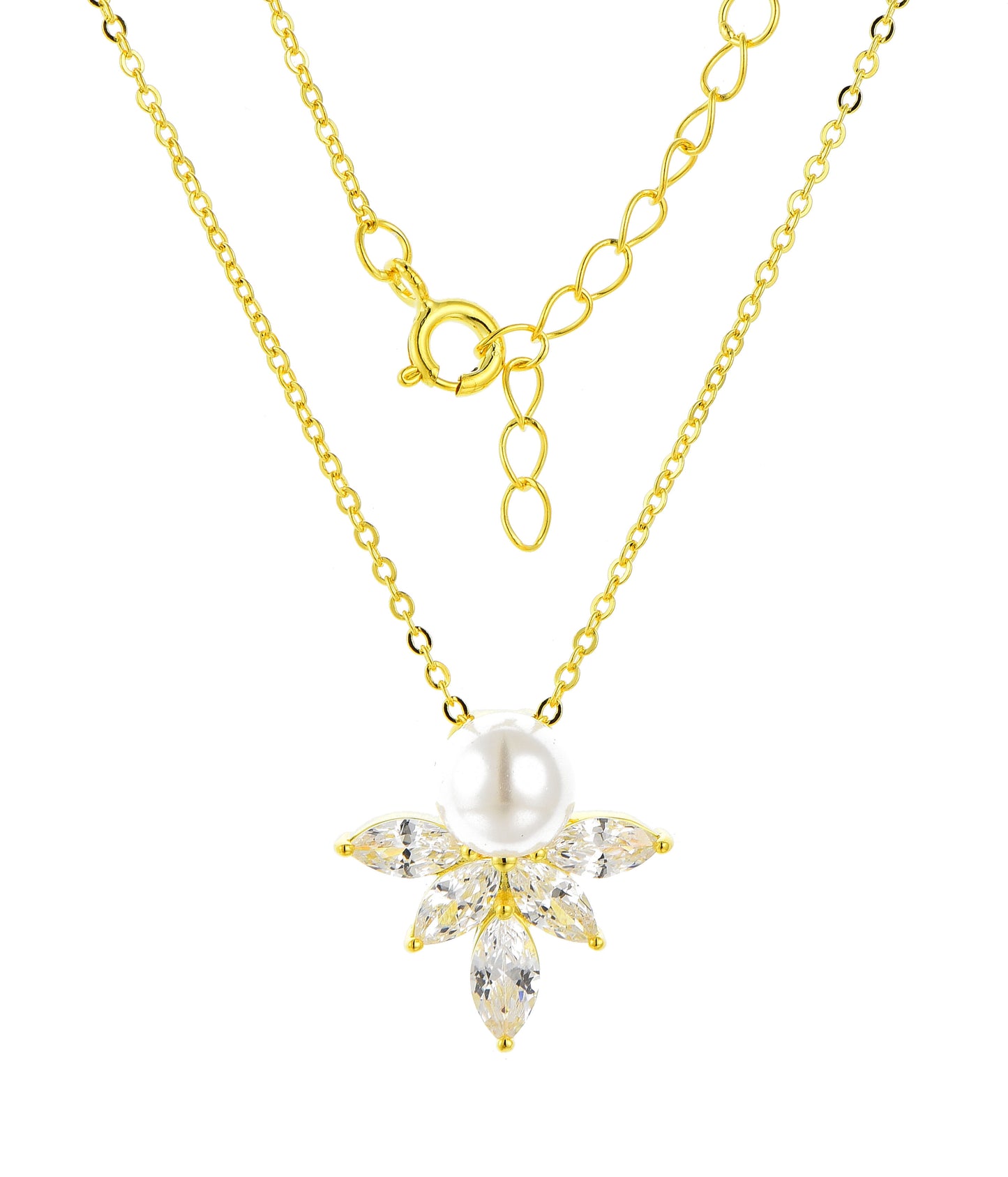 18k Gold Plated .925 Sterling lab-created Diamond and Pearl Angel Necklace