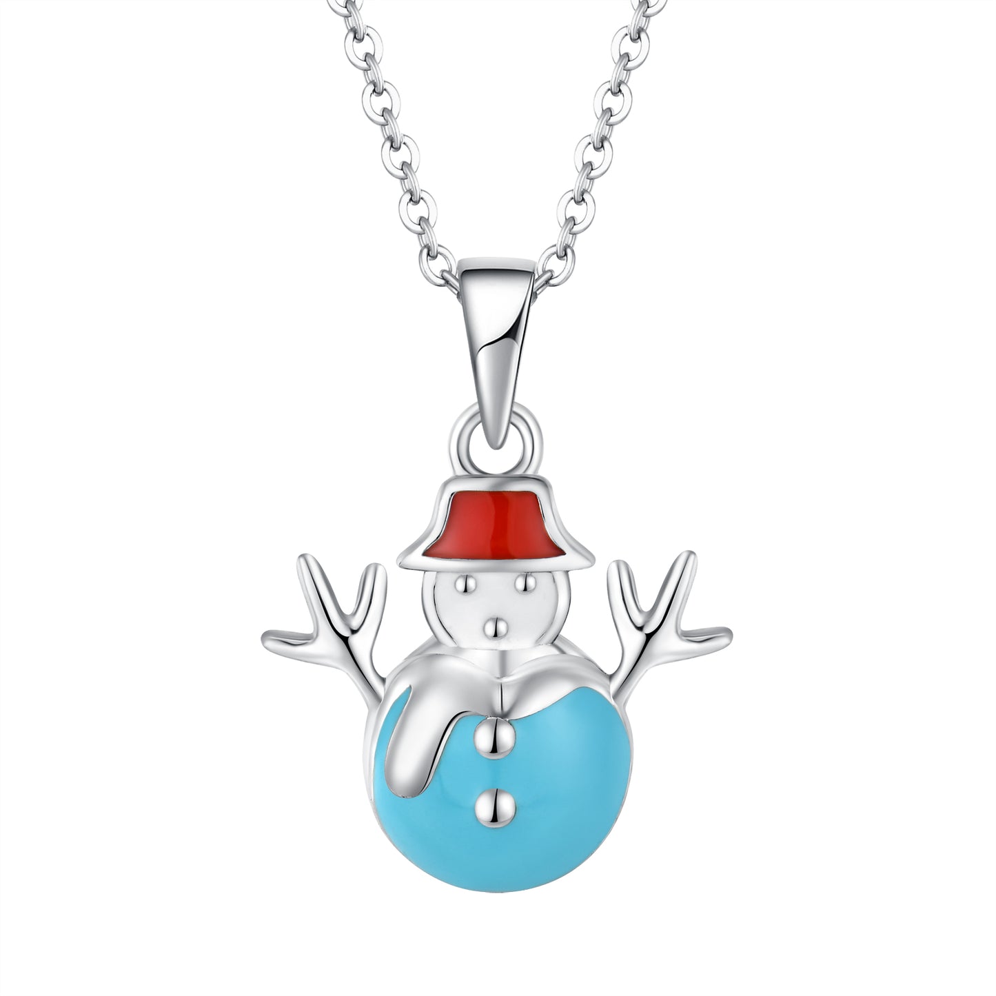 Rhodium-plated .925 Sterling Silver Enameled Snowman Necklace
