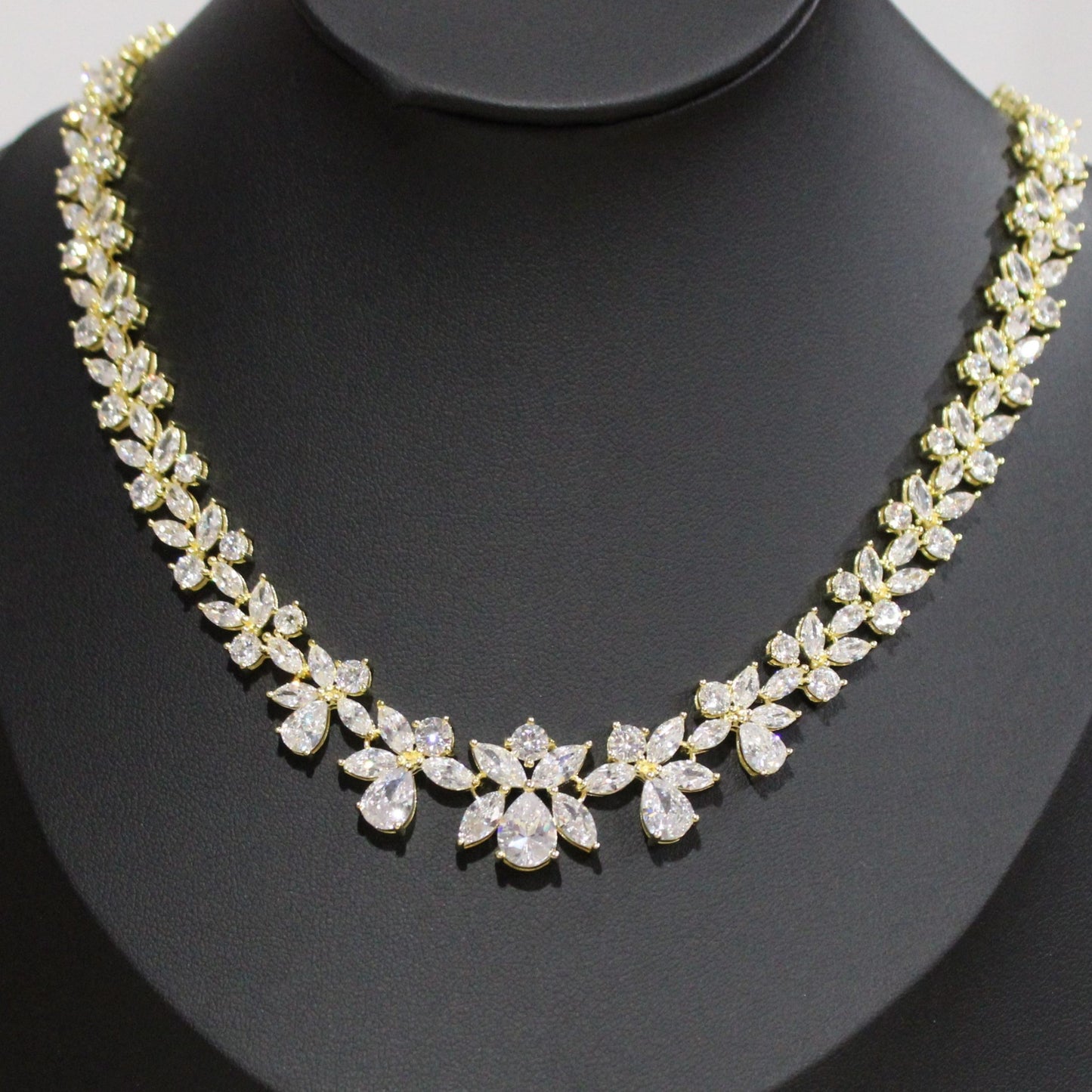 Olha: Pear and Marquise Diamond Necklace and Earrings Set image 10