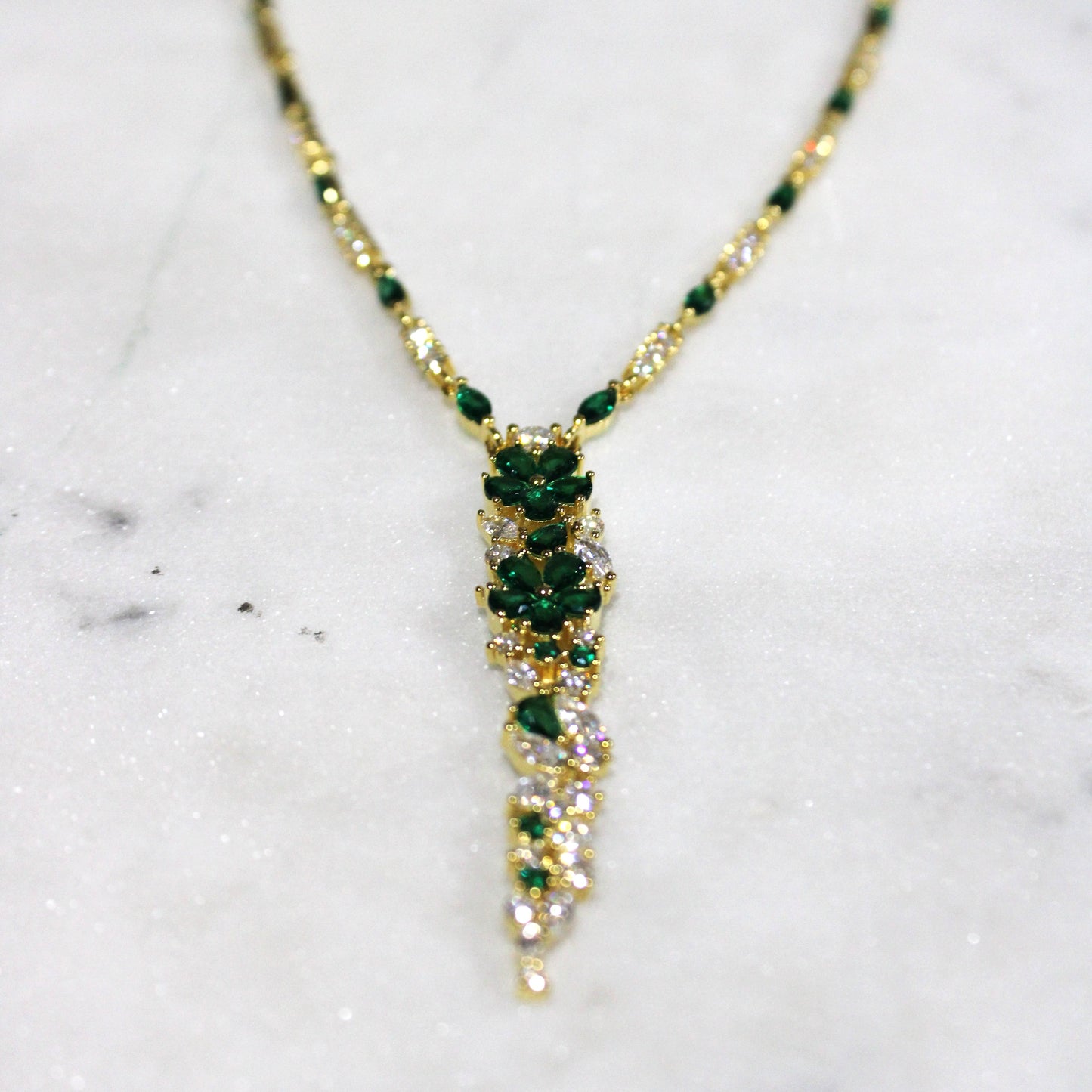 Josephine: 18k Gold-plated .925 Sterling Diamond and Emerald Necklace