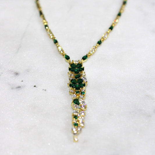 Josephine: 18k Gold-plated .925 Sterling Diamond and Emerald Necklace