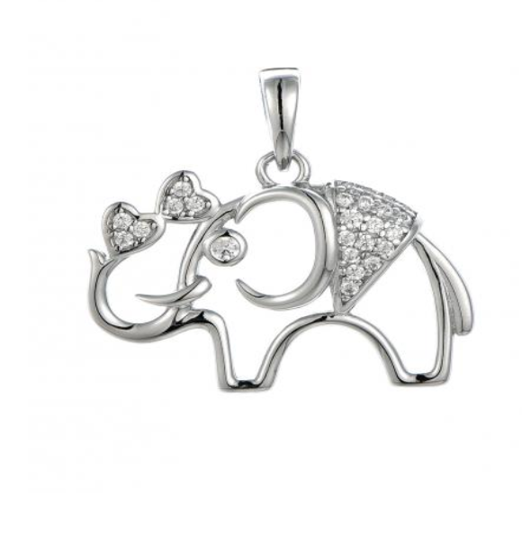 Rhodium-Plated .925 Sterling lab-created Diamond Elephant Necklace