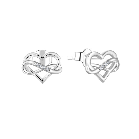 Rhodium-Plated .925 Sterling Infinity Heart Earrings with Diamond Pave