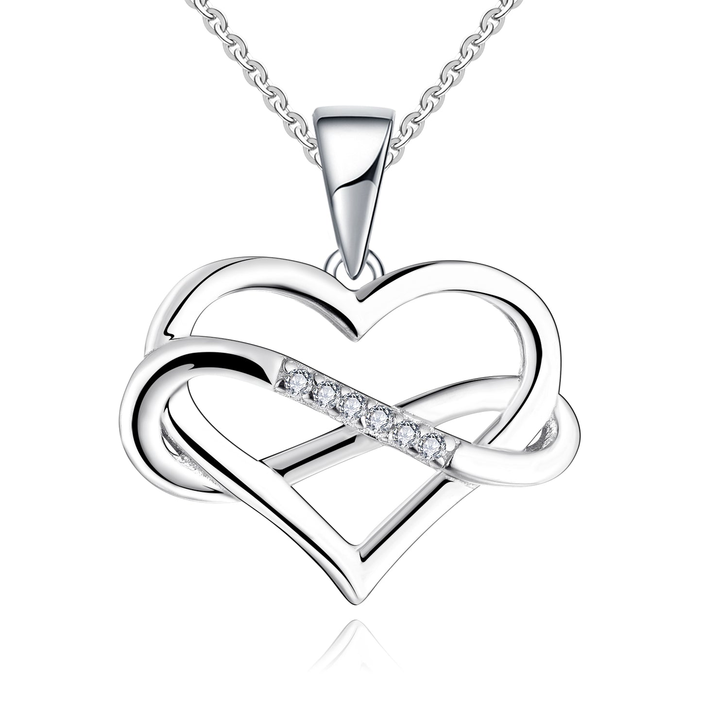 Rhodium-Plated .925 Sterling Infinity Heart Necklace with Diamond Pave