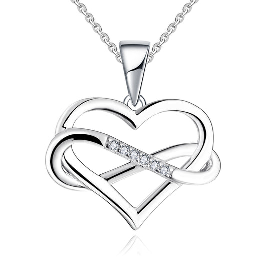 Rhodium-Plated .925 Sterling Infinity Heart Necklace with Diamond Pave