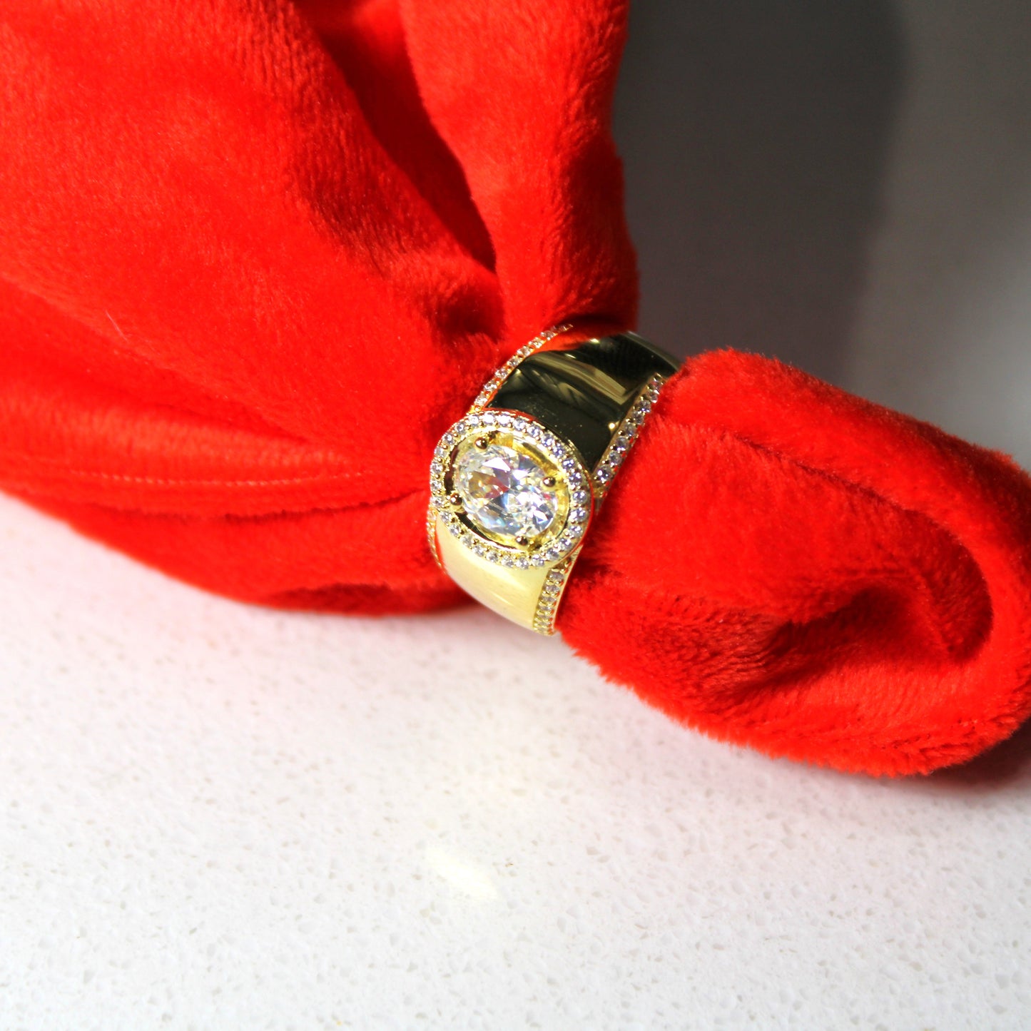 18k Gold-Plated .925 Sterling Silver Mens Oval lab-created Diamond Ring
