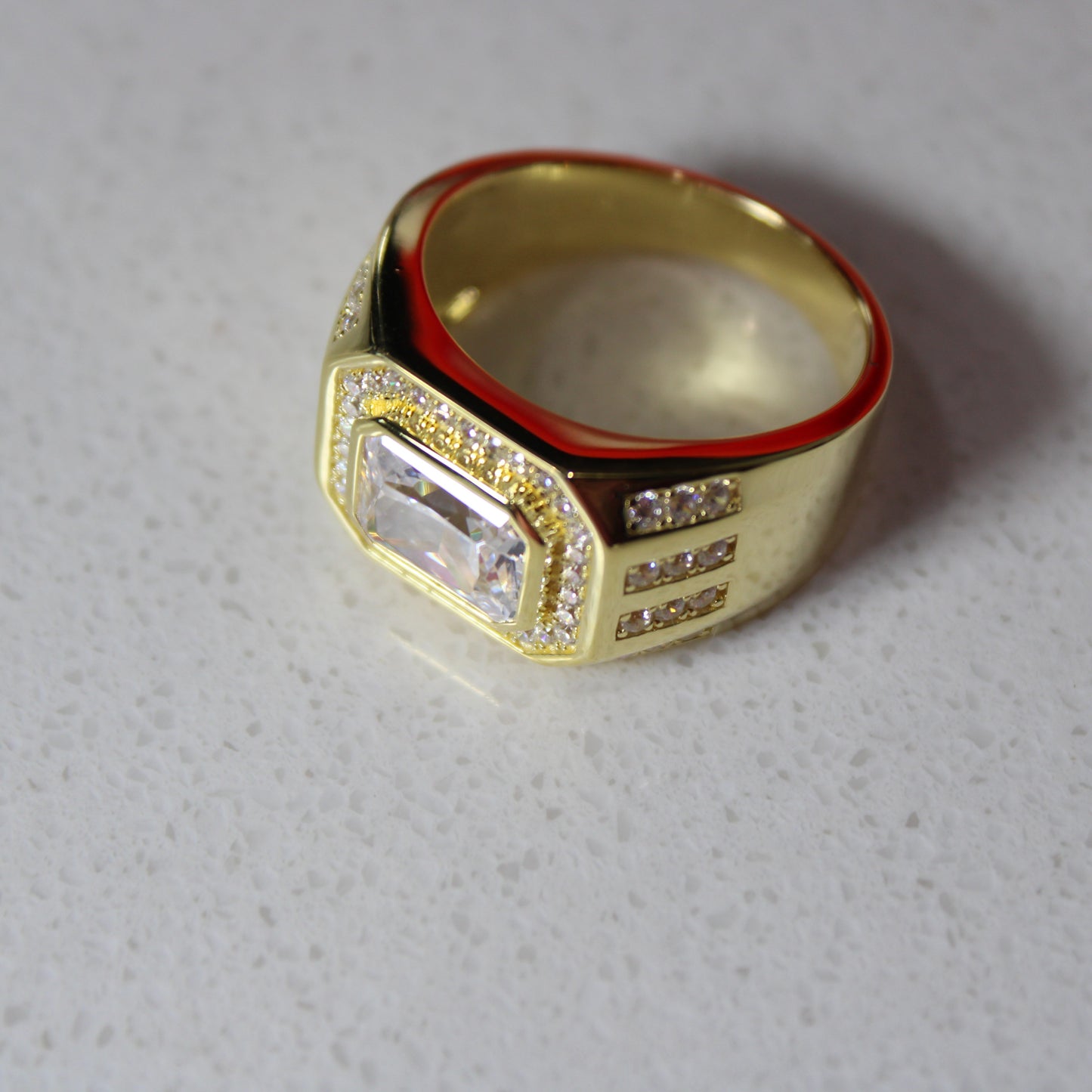 18k Gold-Plated .925 Sterling Silver Mens Emerald Cut lab-created Diamond Ring