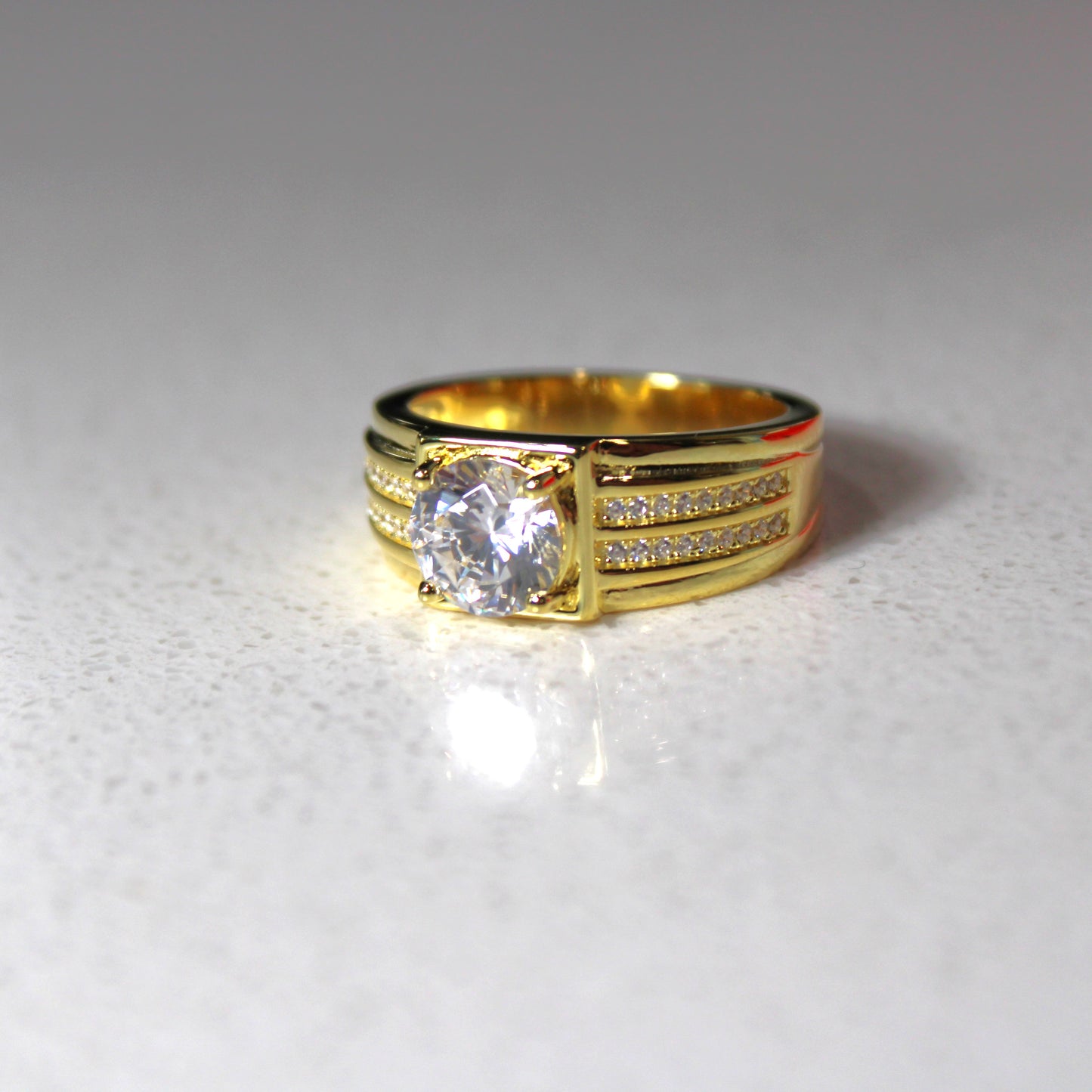 18k Gold-Plated .925 Sterling Silver Mens Round lab-created Diamond Ring