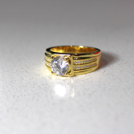 18k Gold-Plated .925 Sterling Silver Mens Round lab-created Diamond Ring