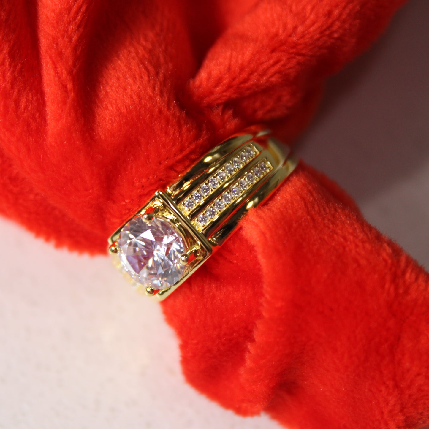 18k Gold-Plated .925 Sterling Silver Mens Round lab-created Diamond Ring