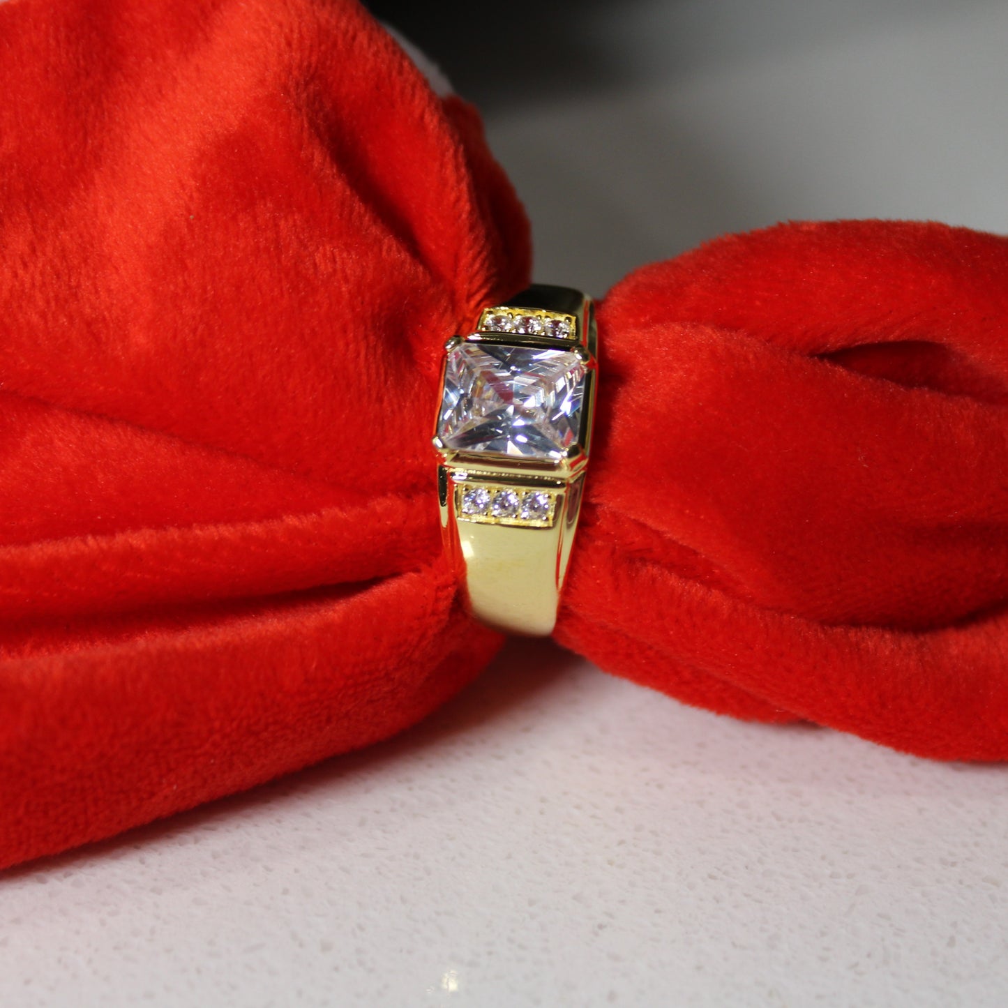 18k Gold-Plated .925 Sterling Silver Mens Cushion Cut lab-created Diamond Ring