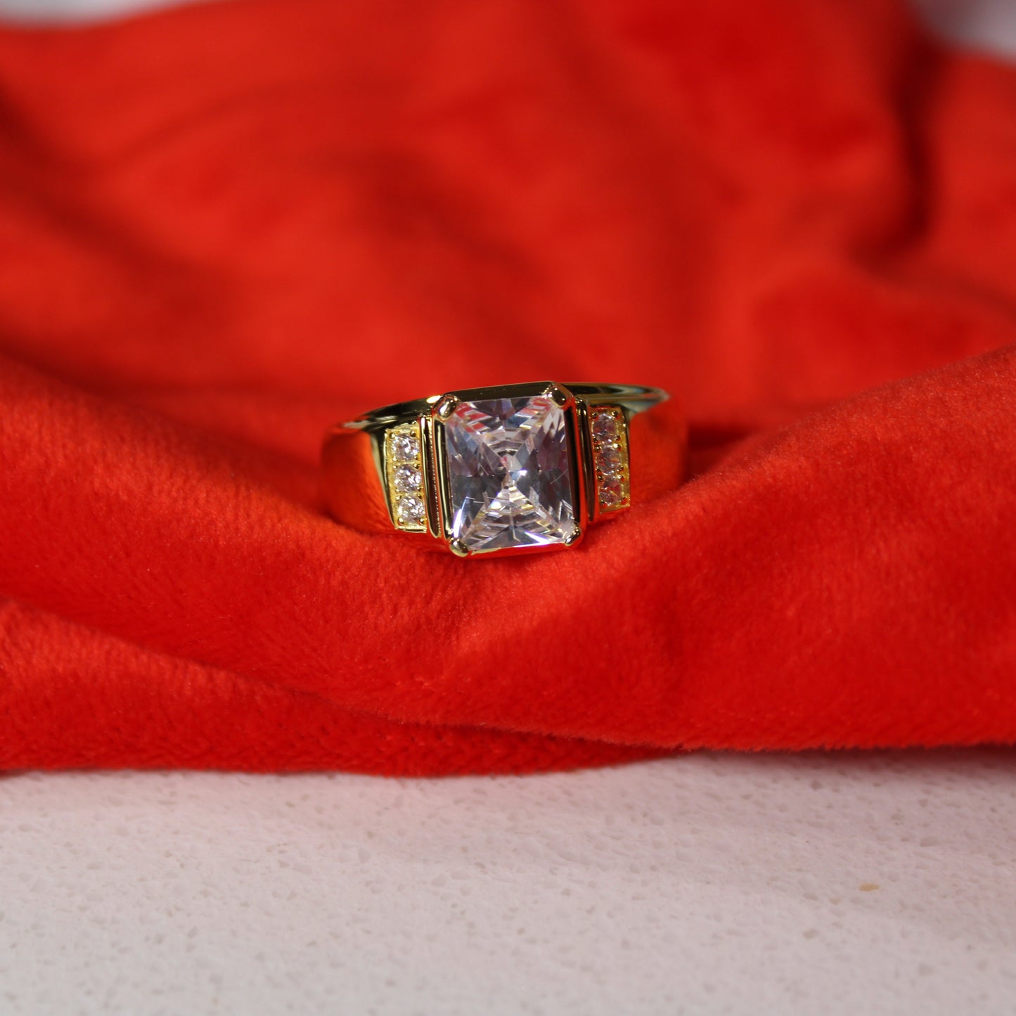 18k Gold-Plated .925 Sterling Silver Mens Cushion Cut lab-created Diamond Ring