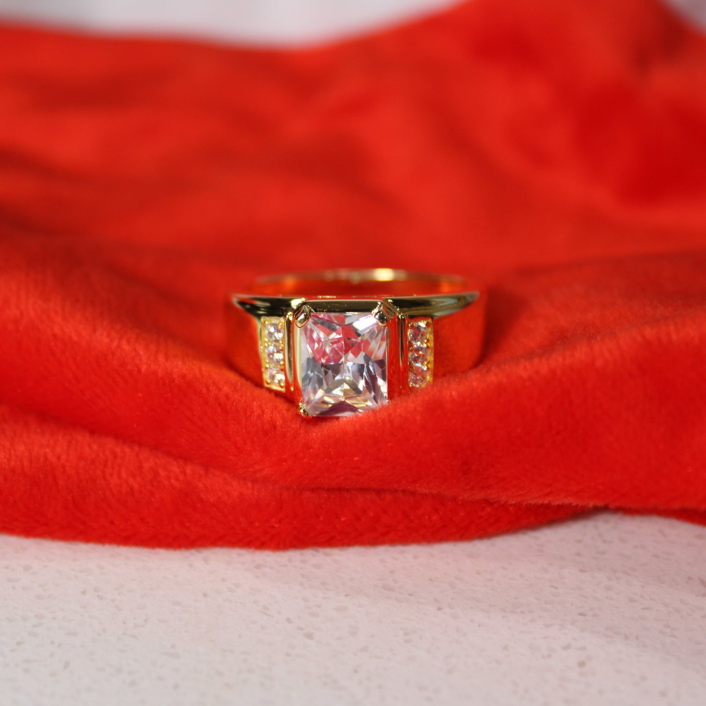 18k Gold-Plated .925 Sterling Silver Mens Cushion Cut lab-created Diamond Ring