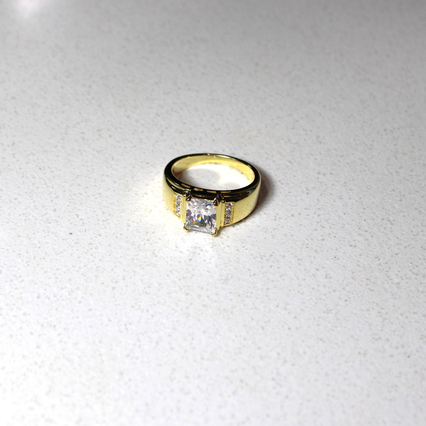 18k Gold-Plated .925 Sterling Silver Mens Cushion Cut lab-created Diamond Ring