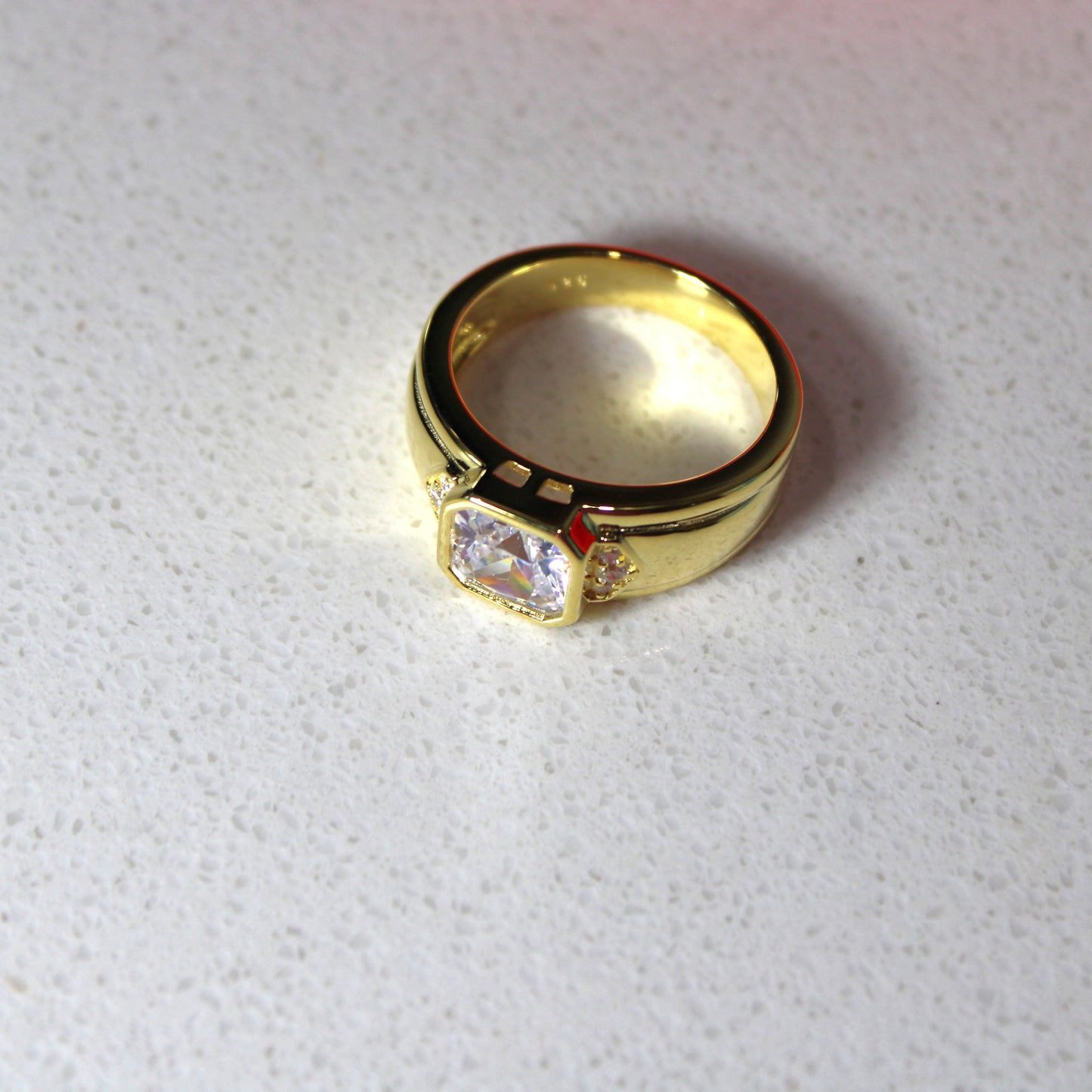 18k Gold-Plated .925 Sterling Silver Mens Square Cut lab-created Diamond Ring
