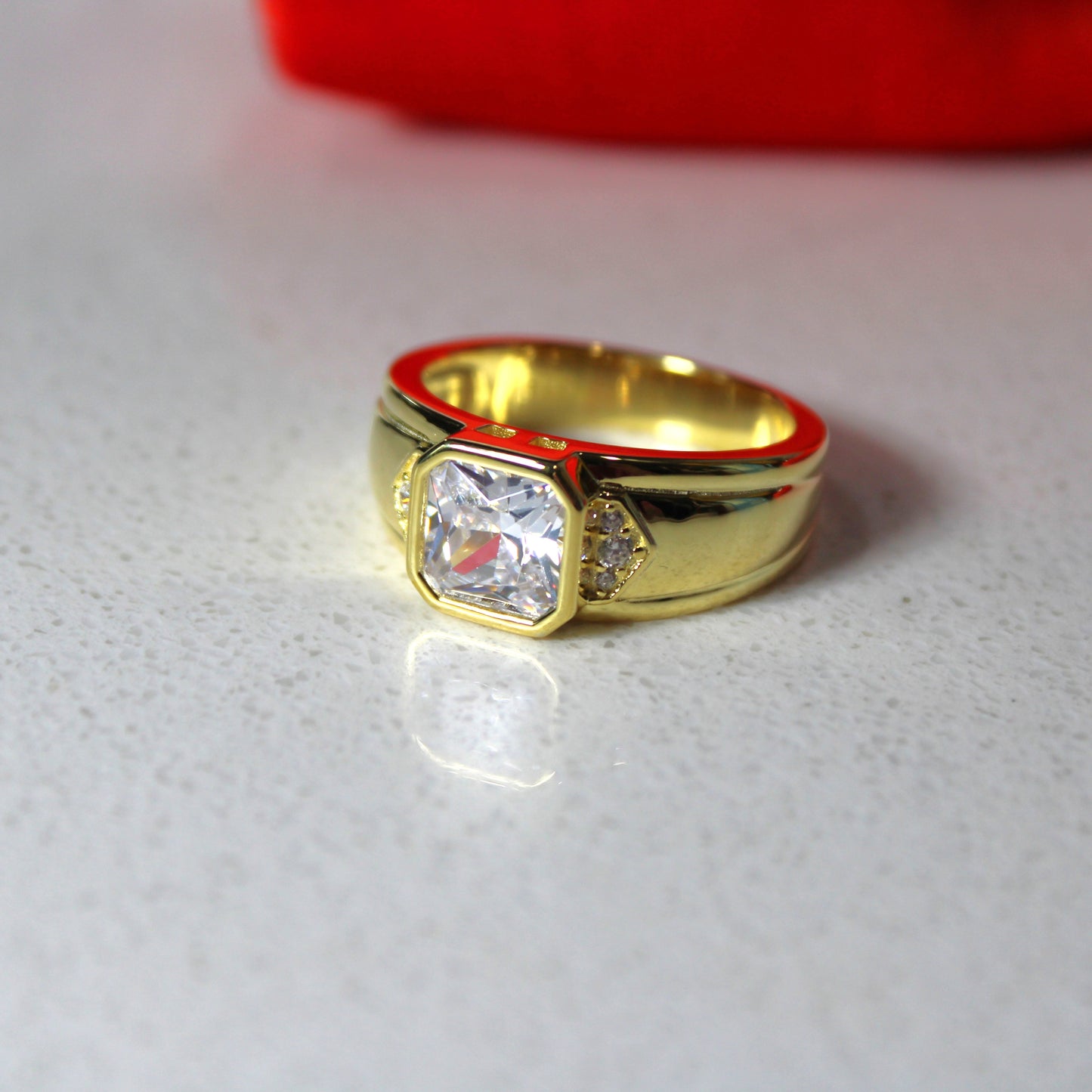 18k Gold-Plated .925 Sterling Silver Mens Square Cut lab-created Diamond Ring