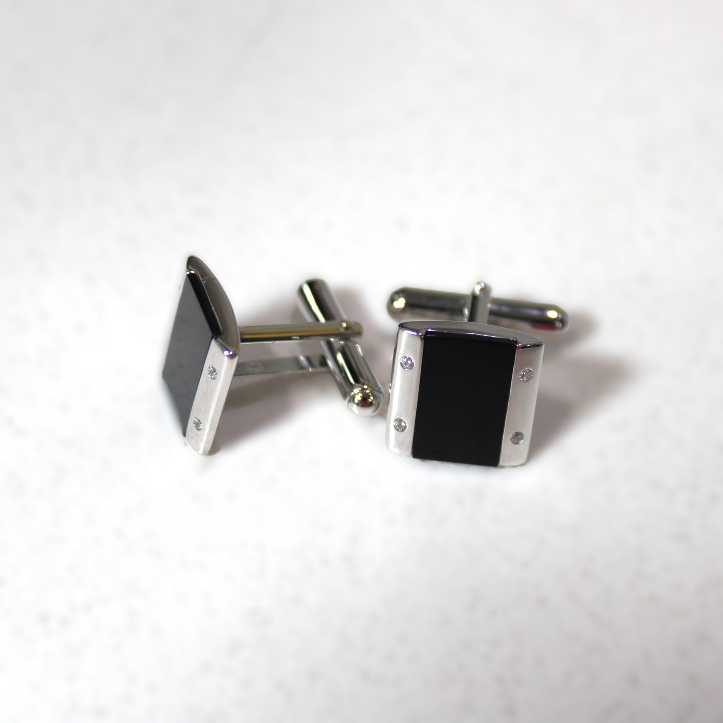 Rhodium-plated .925 Sterling Onyx with lab-created Diamond Accent Cufflinks
