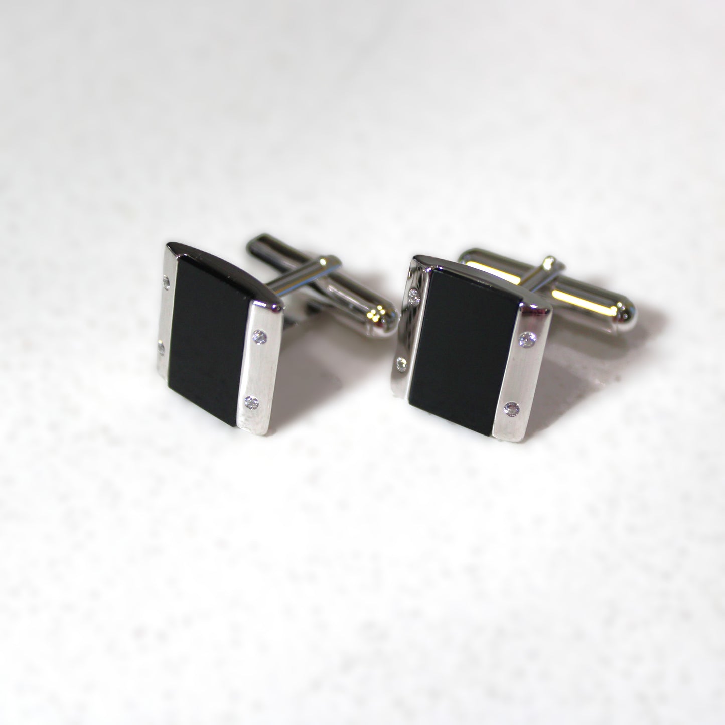 Rhodium-plated .925 Sterling Onyx with lab-created Diamond Accent Cufflinks