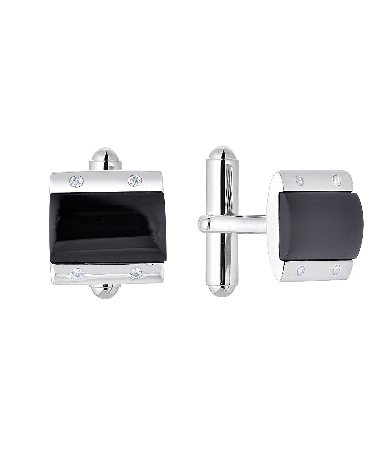 Rhodium-plated .925 Sterling Onyx with lab-created Diamond Accent Cufflinks