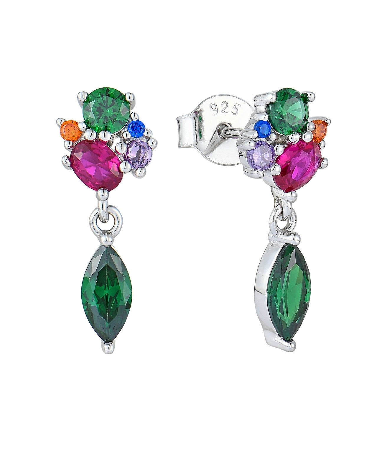 Rhodium-plated .925 Sterling lab-created Marquise Emerald Necklace