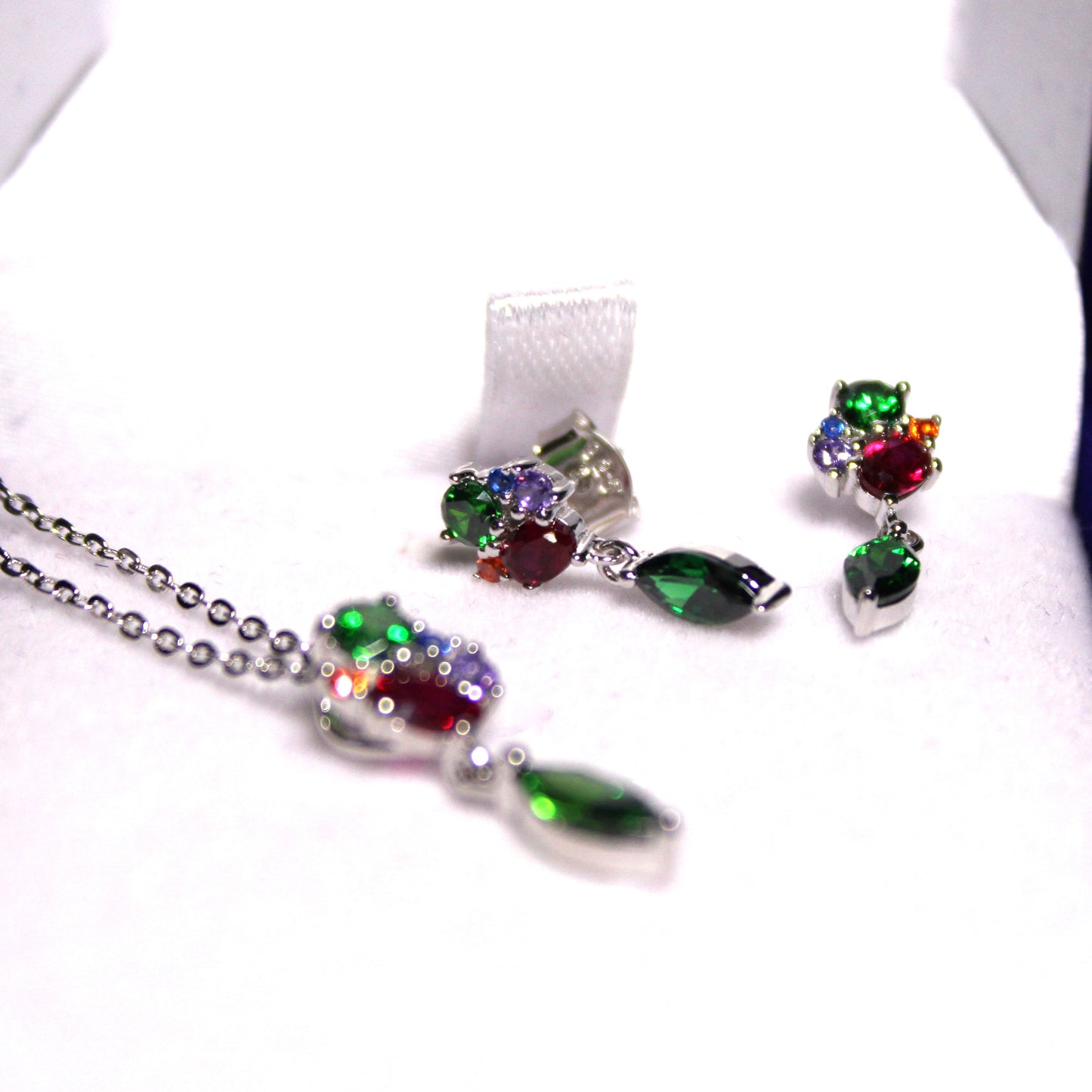 Rhodium-plated .925 Sterling lab-created Marquise Emerald Necklace