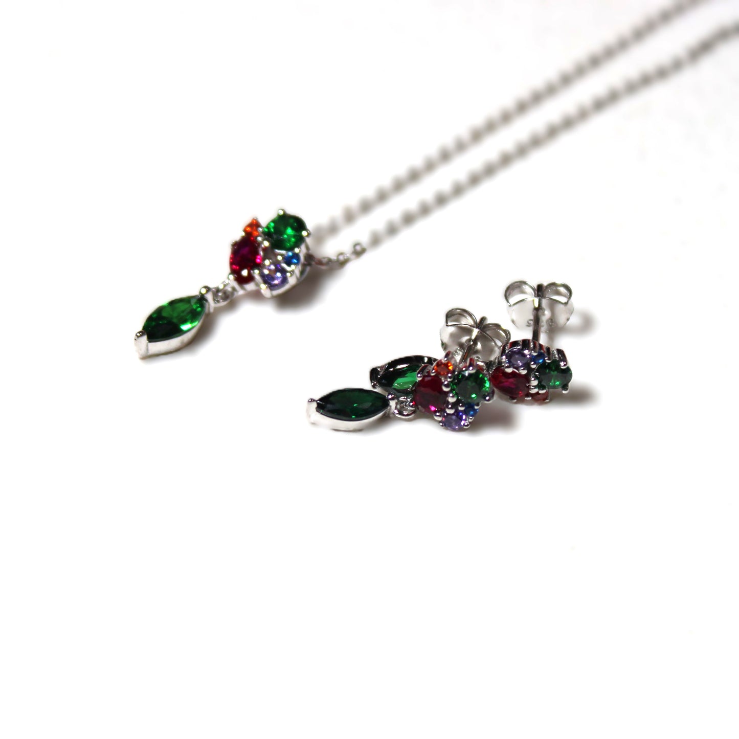 Rhodium-plated .925 Sterling lab-created Marquise Emerald Necklace